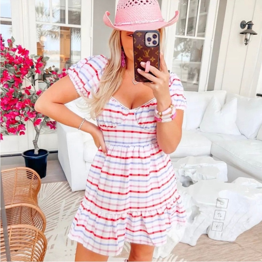 Buddy Love Plaid Babydoll Mini Dress | Puff Sleeve Cottagecore Small
